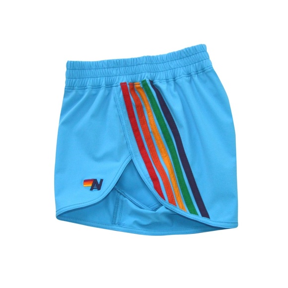 🎸AVIATOR NATION🎸🔥NWT🔥WOMEN’S 5 STRIPE FLEX BOARD SHORTS in Neon Blue/Rainbow— XS - Picture 6 of 13